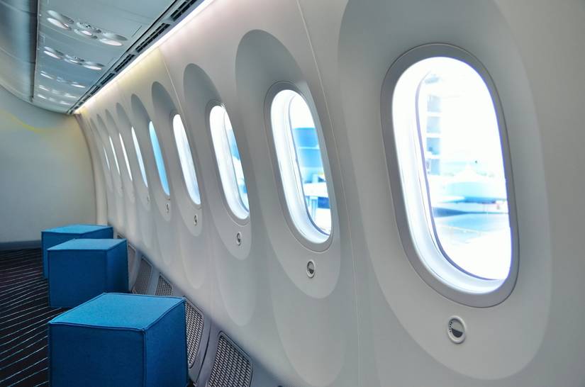 Windows with electronic shades in a Boeing 787 Dreamliner at Singapore Airshow