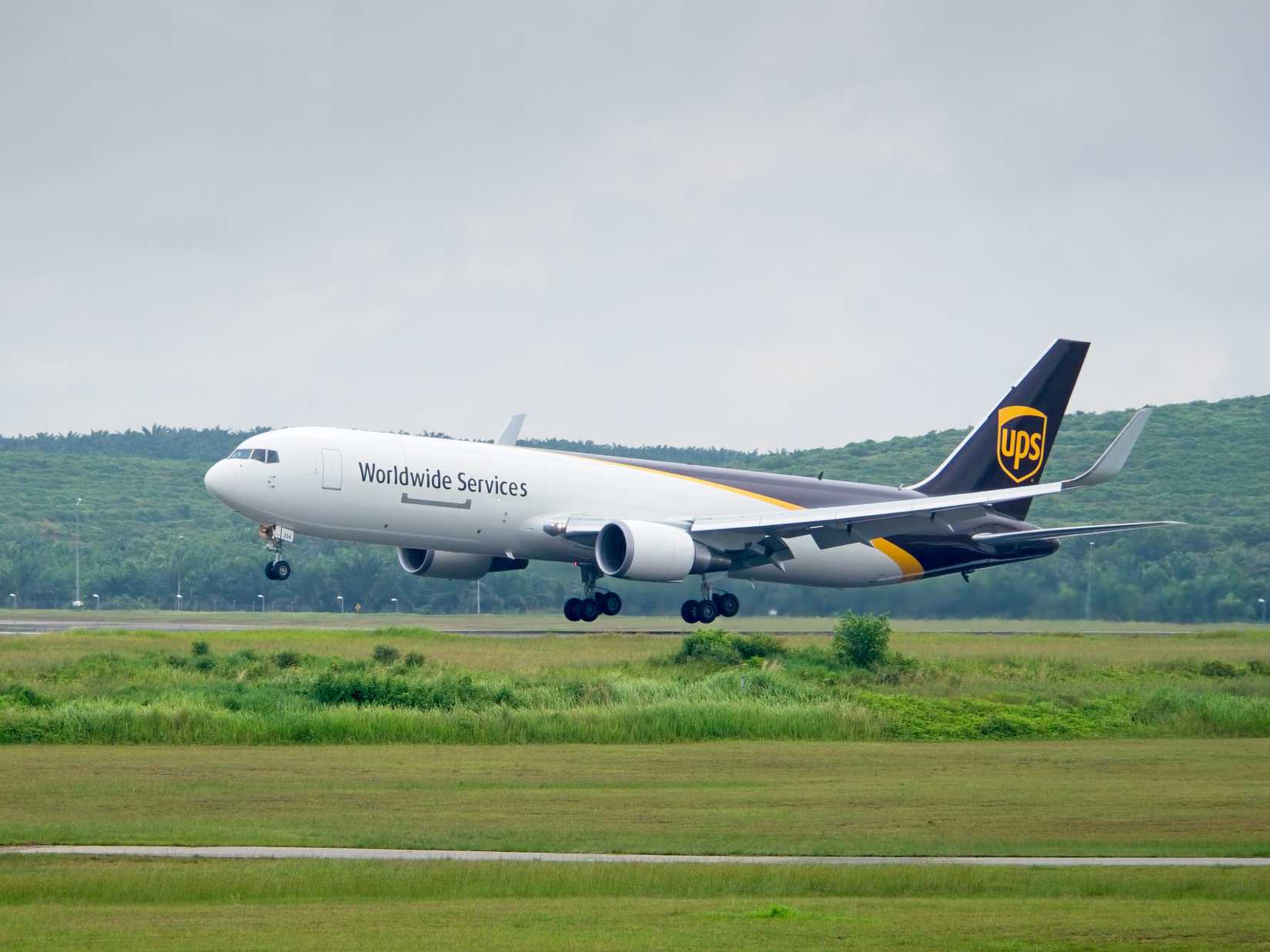 UPS B767-300F (N354UP) seconds before touching down at KUL Kuala Lumpur International Airport arriving from SGN Ho Chi Minh City Tan Son Nhat International Airport.