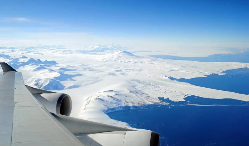 Airplane Wing Over Antarctica