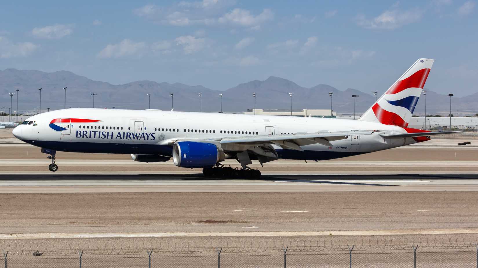 British Airways Boeing 777-200 airplane at Las Vegas airport (LAS) in the United States.
