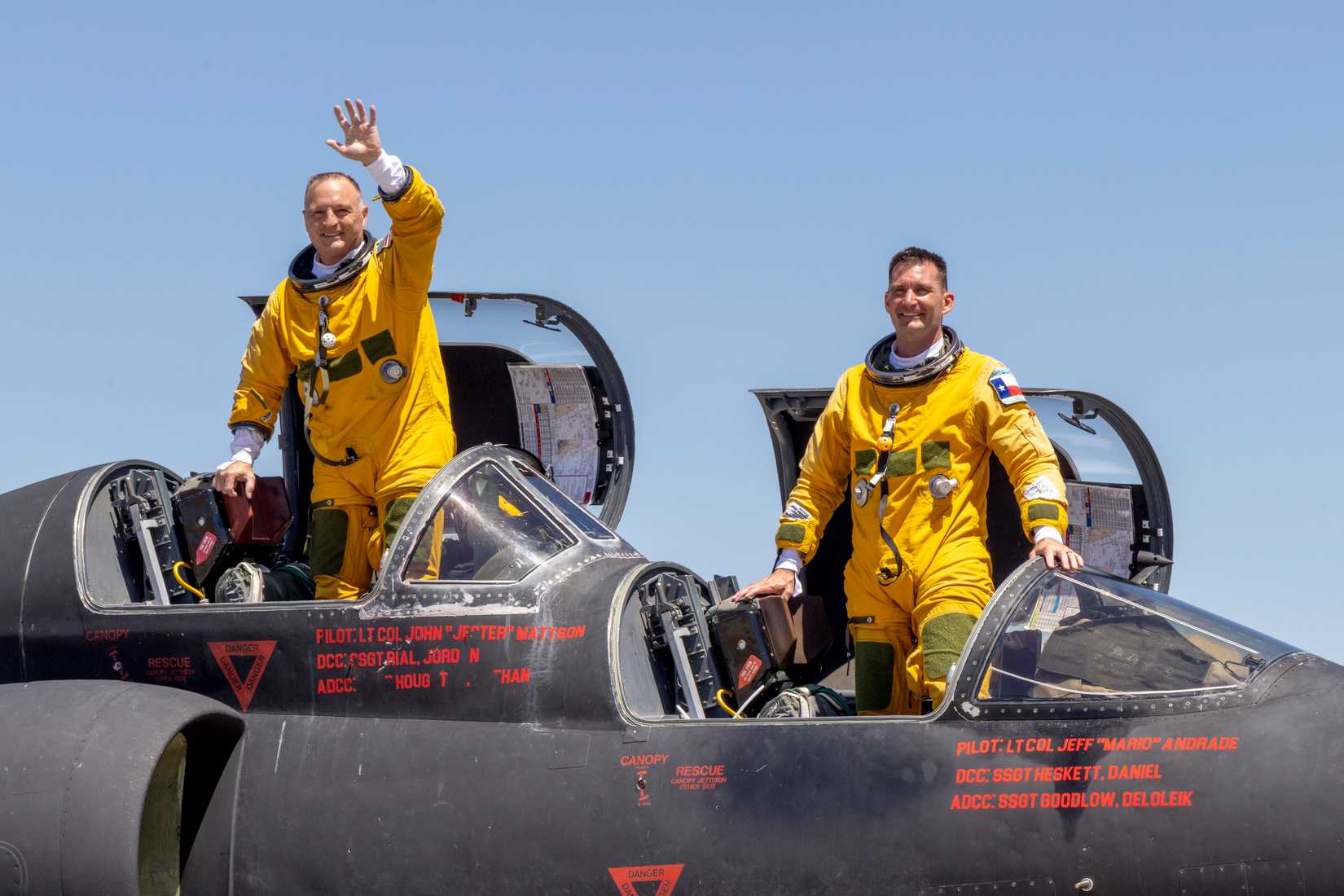 Cory “ULTRALORD” Bartholomew and“JETHRO” celebrate after landing a 9th RW TU-2S Dragon Lady at Beale AFB.