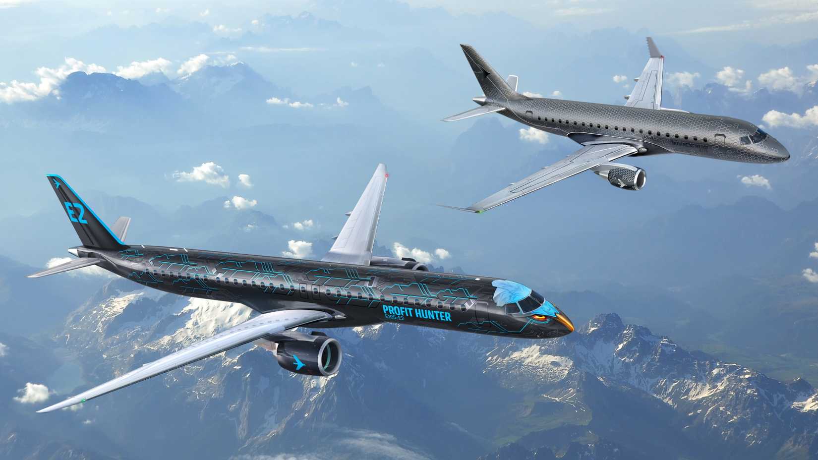 Embraer E195-E2 and E175 in flying display.