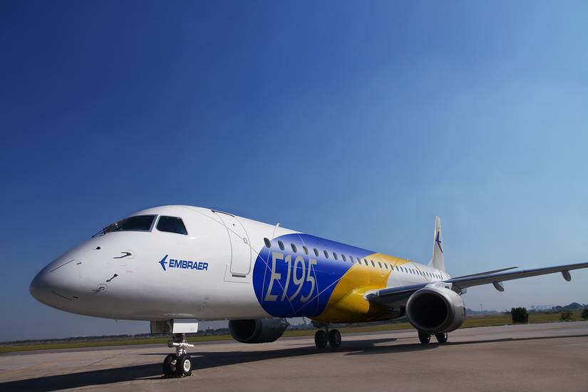 Embraer E195 on static display.