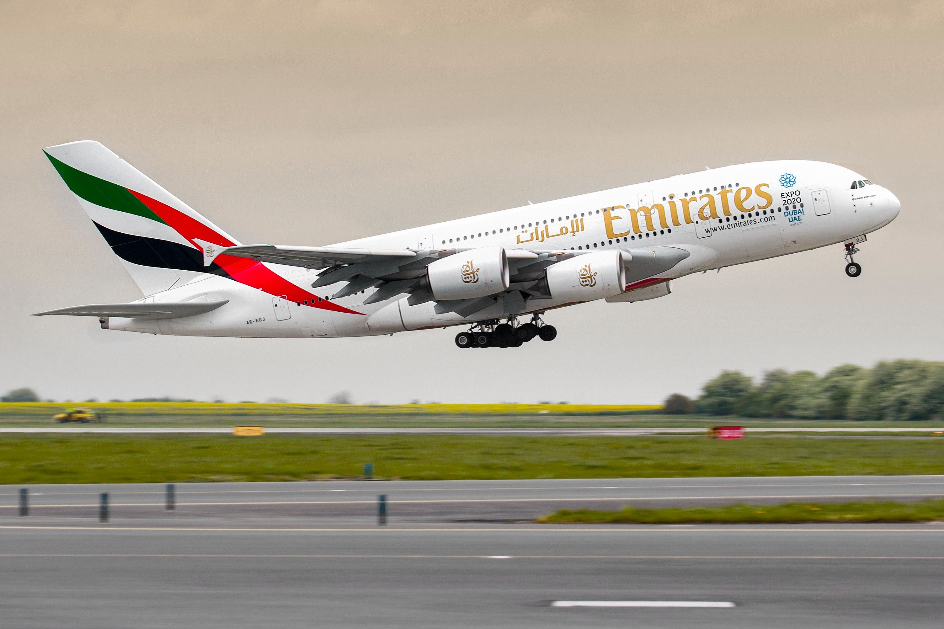 Emirates A380 Departing Prague