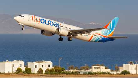 flydubai 737 Departing Santorini