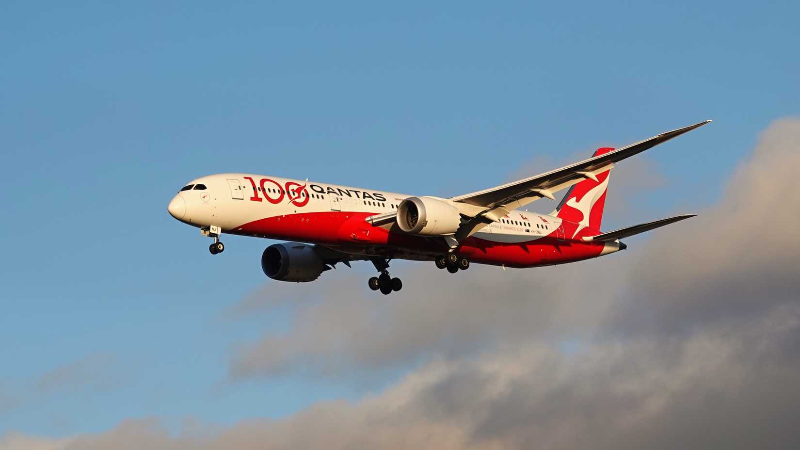  Qantas Australian Airlines plane lands at Melbourne Airport
