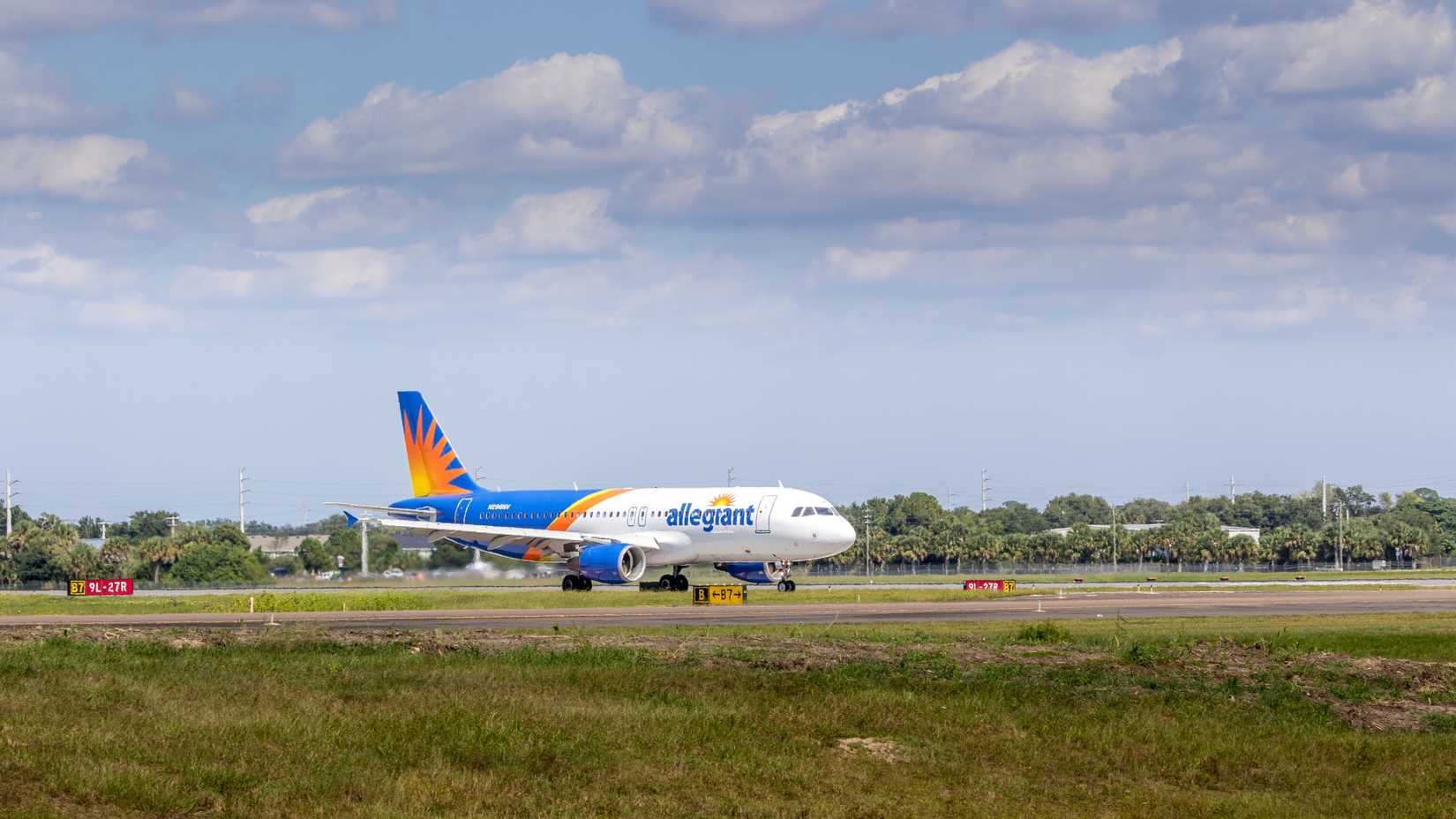 The plane of Allegiant Airlines ready for takeoff at Sanford Airport