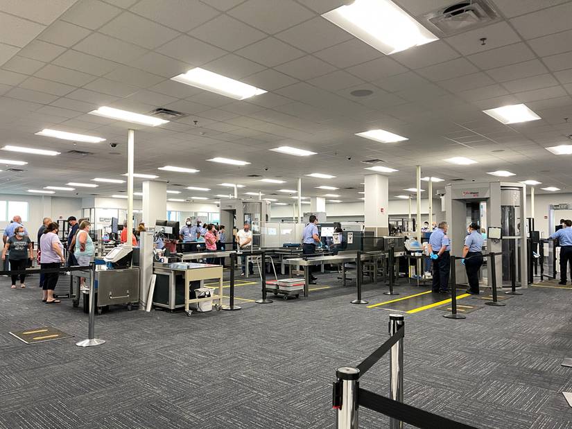 The TSA security area at the Orlando Sanford International Airport SFB in Sanford Florida.
