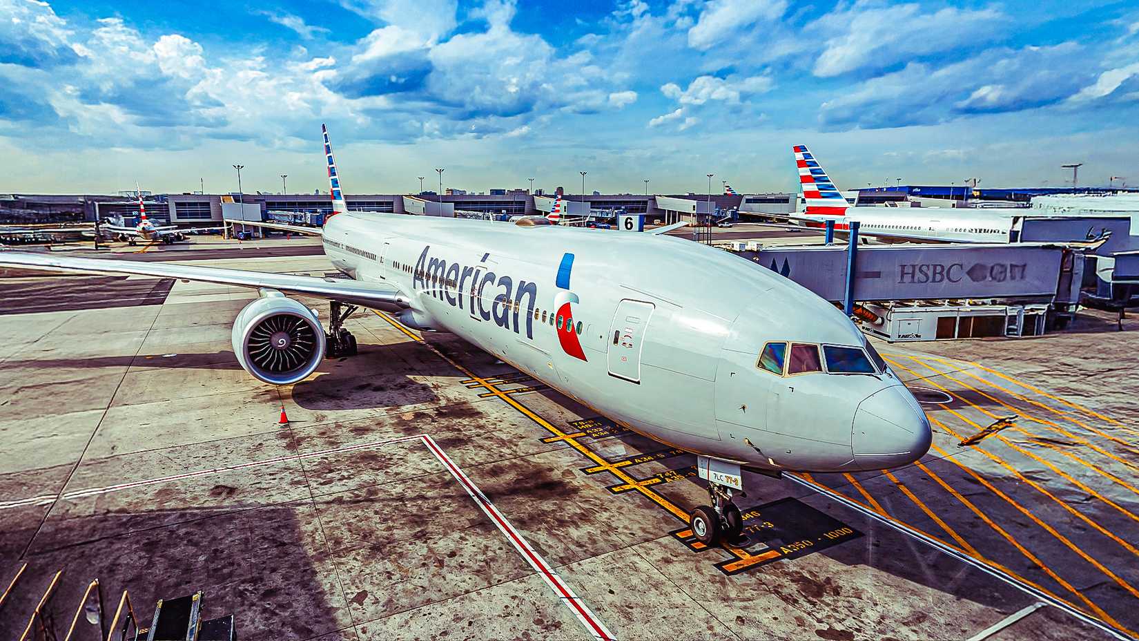 American Airlines Boeing 777 Parked At A Gate