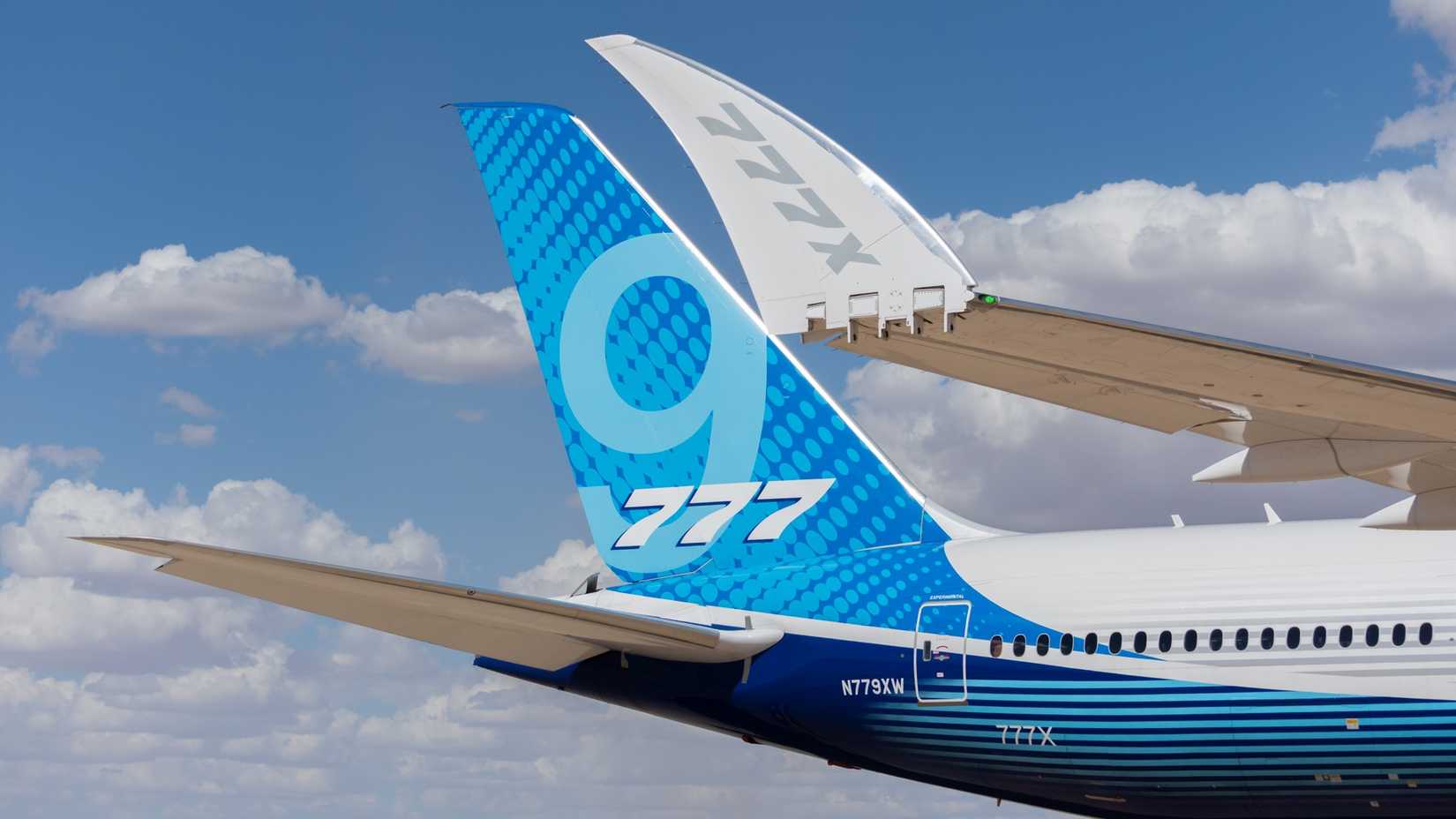 Boeing 777X wing tip & tail close up