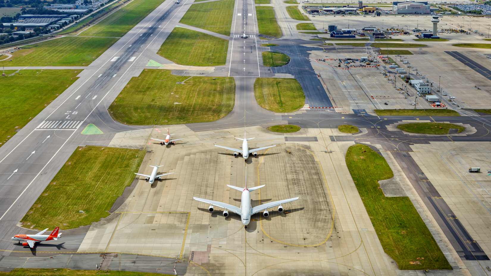 Aircraft Taxiing At London Gatwick Airport