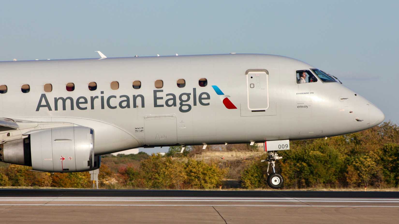 An American Airlines Embraer 175LR arriving at Dallas Fort Worth International Airport