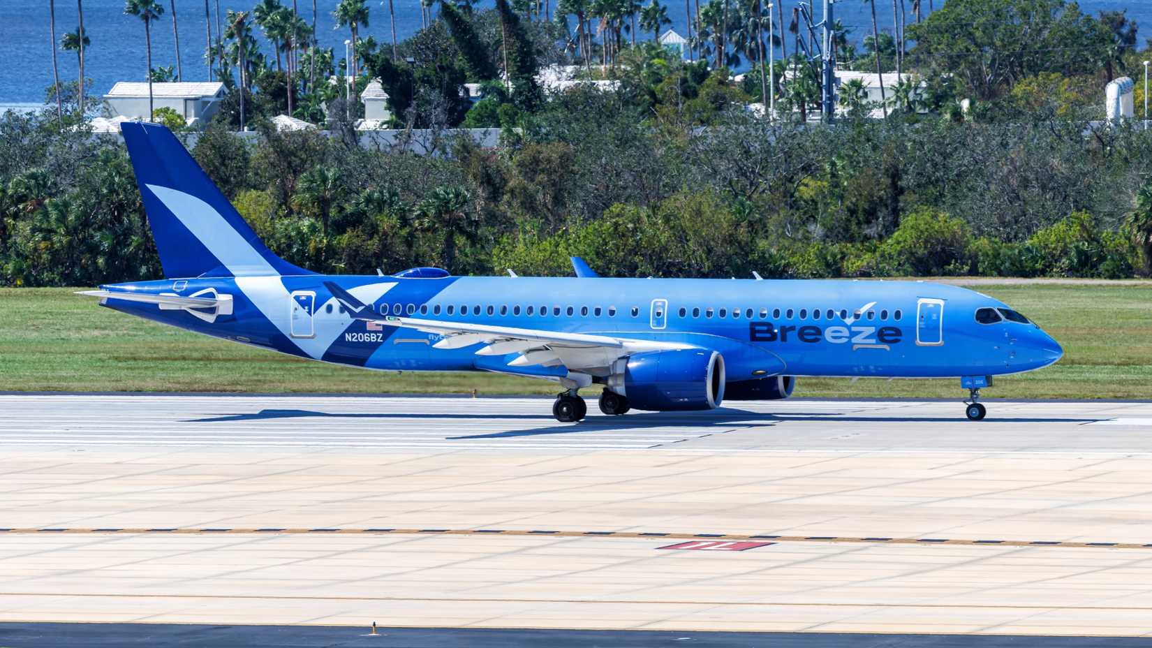 Breeze Airways Airbus A220-300 airplane at Tampa Airport