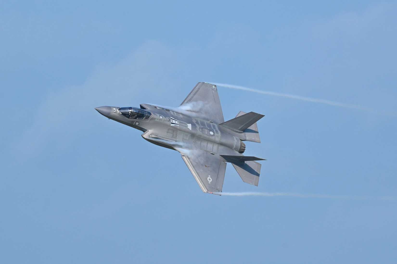 Air Force 60th Fighter Squadron F-35A Lightning II flies across the sky during exercise Lonestar Lightning at Naval Air Station Joint Reserve Base Fort Worth, Texas, on July 16, 2025.