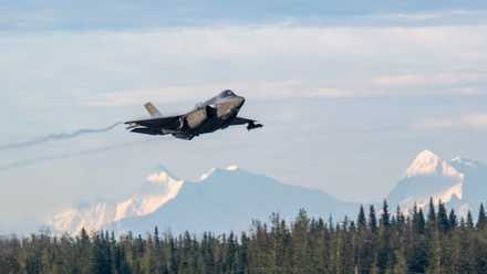 Air Force F-35 Lightning II assigned to the 354th Fighter Wing takes off at Eielson Air Force Base, Alaska, Sept. 3, 2025.