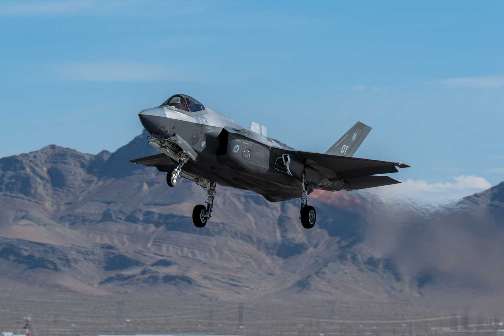 Air Force F-35A Lightning II assigned to the 422nd Test and Evaluation Squadron (TES), takes off.