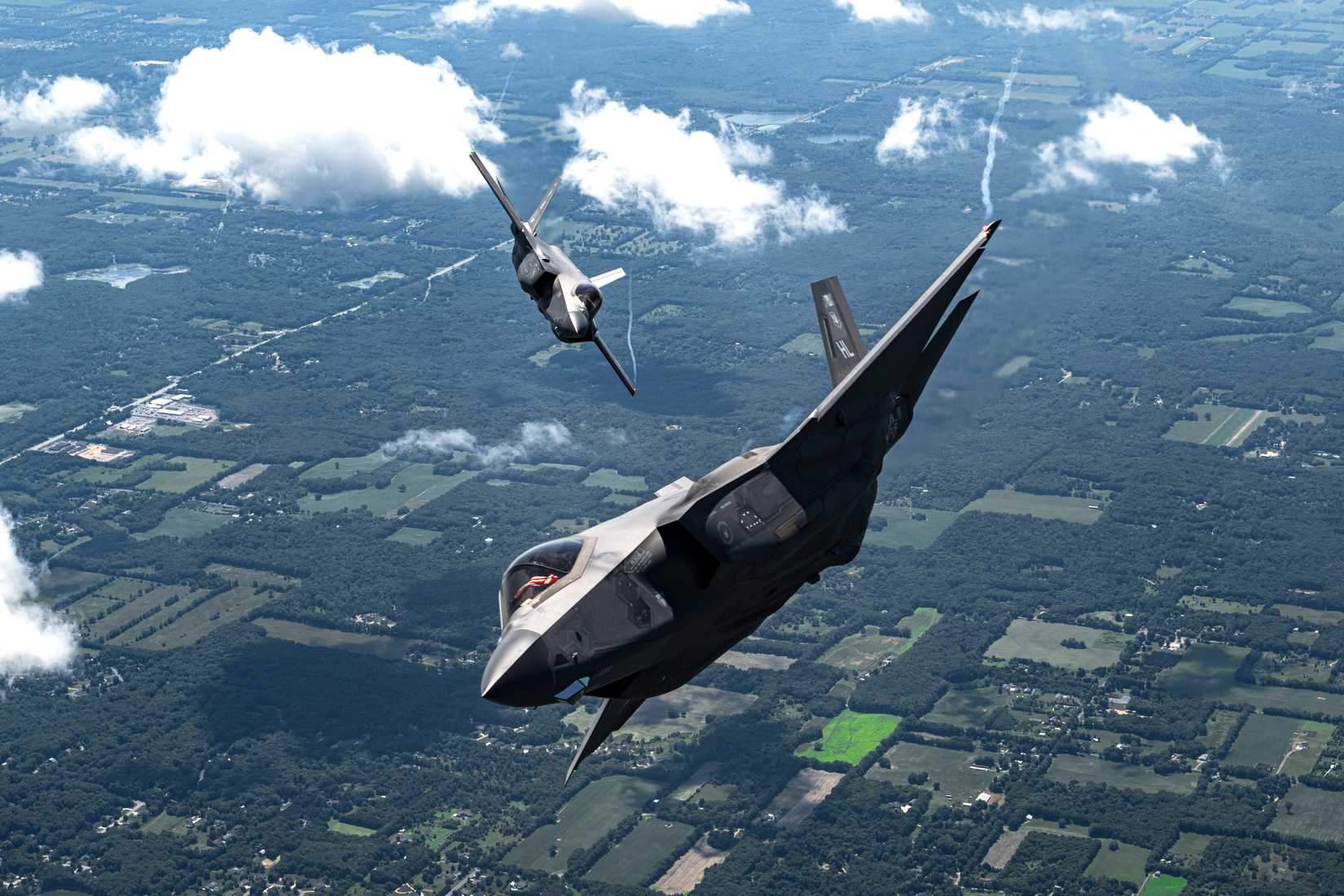 Air Force F-35A Lightning IIs, assigned to the F-35A Lightning II Demonstration Team, fly in formation prior to conducting air-to-air refueling over Utah, July 1, 2025.