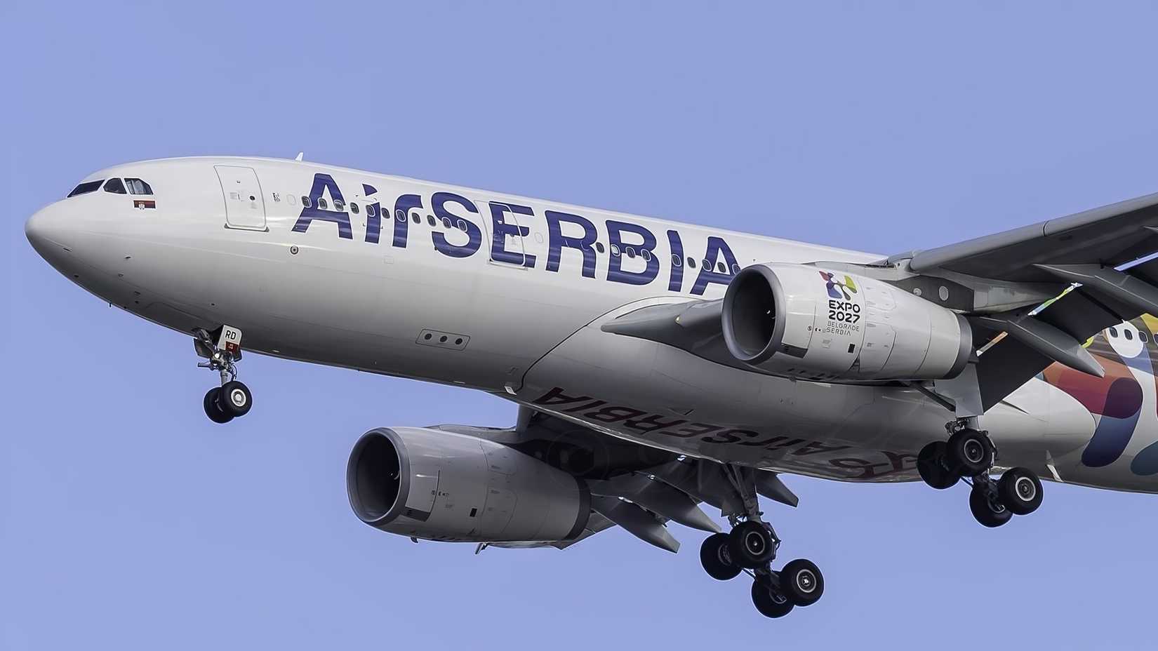 Air Serbia Airbus A330-200 on final approach in clear blue sky