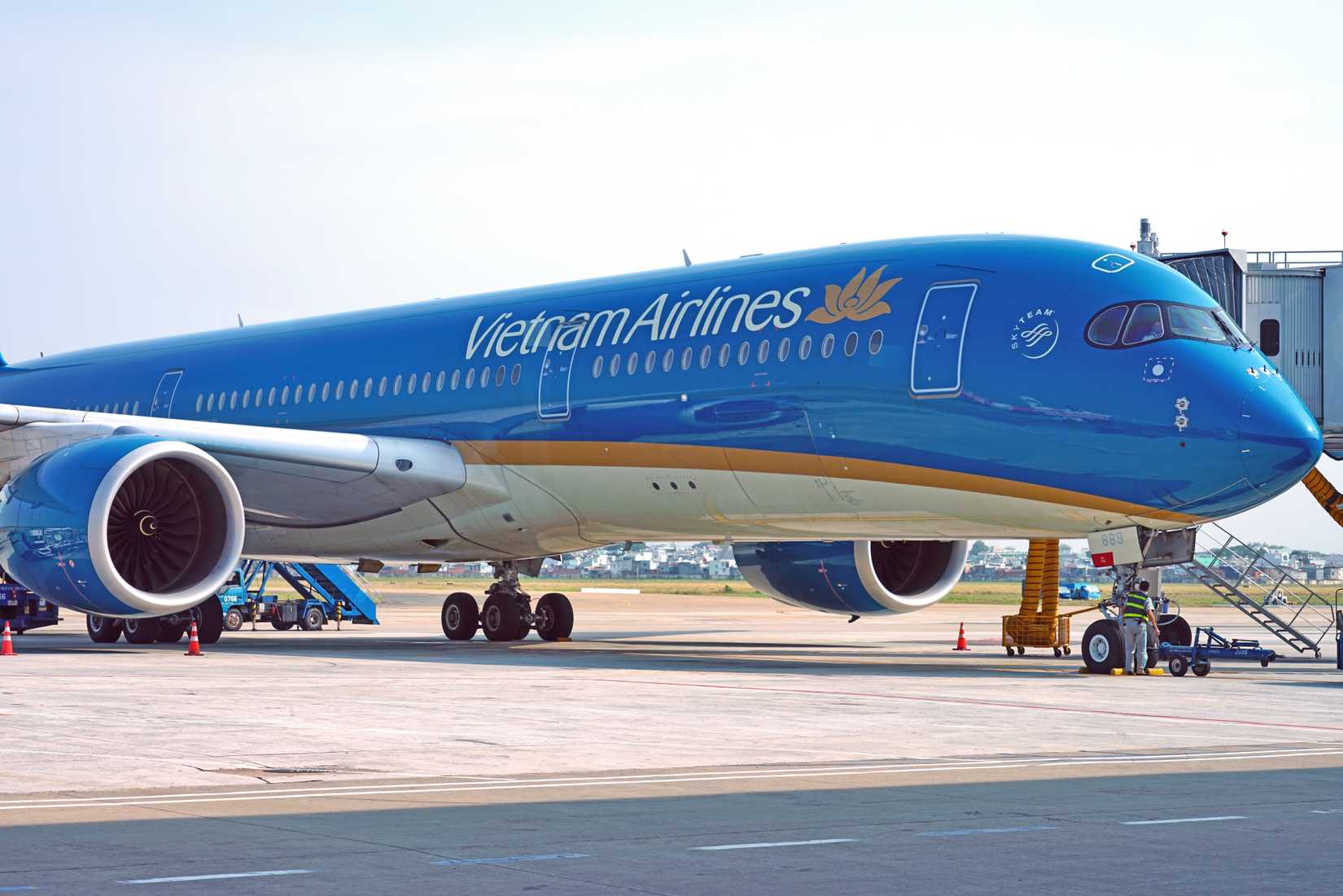 Airbus A350-900 airplane from Vietnam Airlines (VL) at the Tan Son Nhat International Airport (SGN).