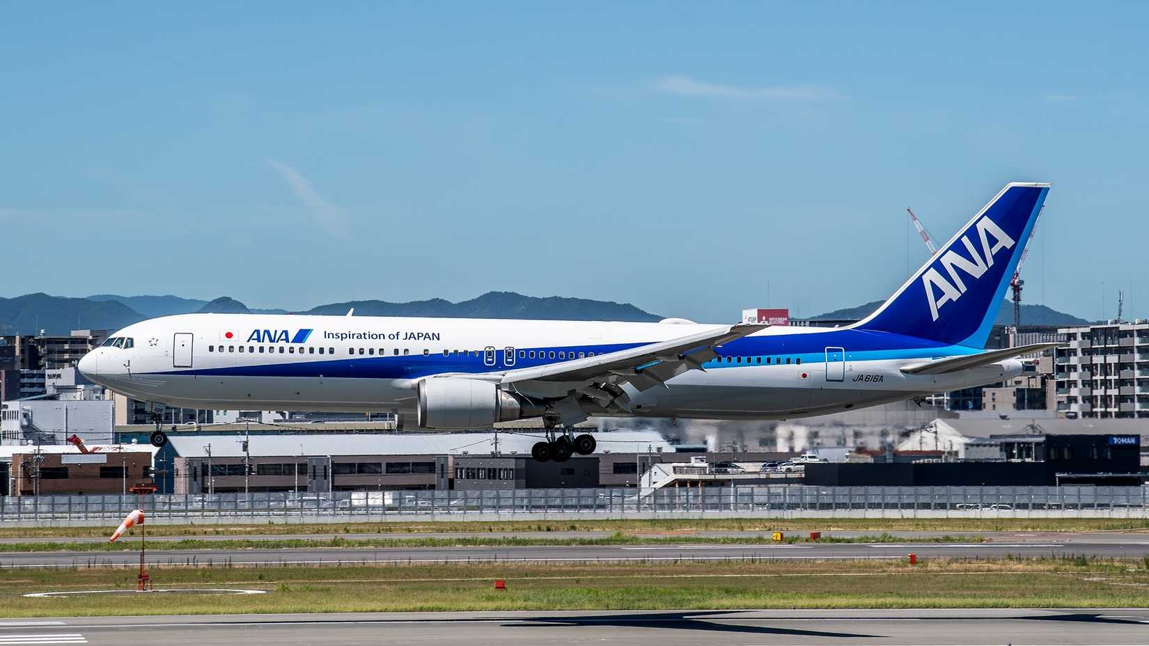 All Nippon Airways Boeing 767-300ER landing at Fukuoka Airport (FUK).