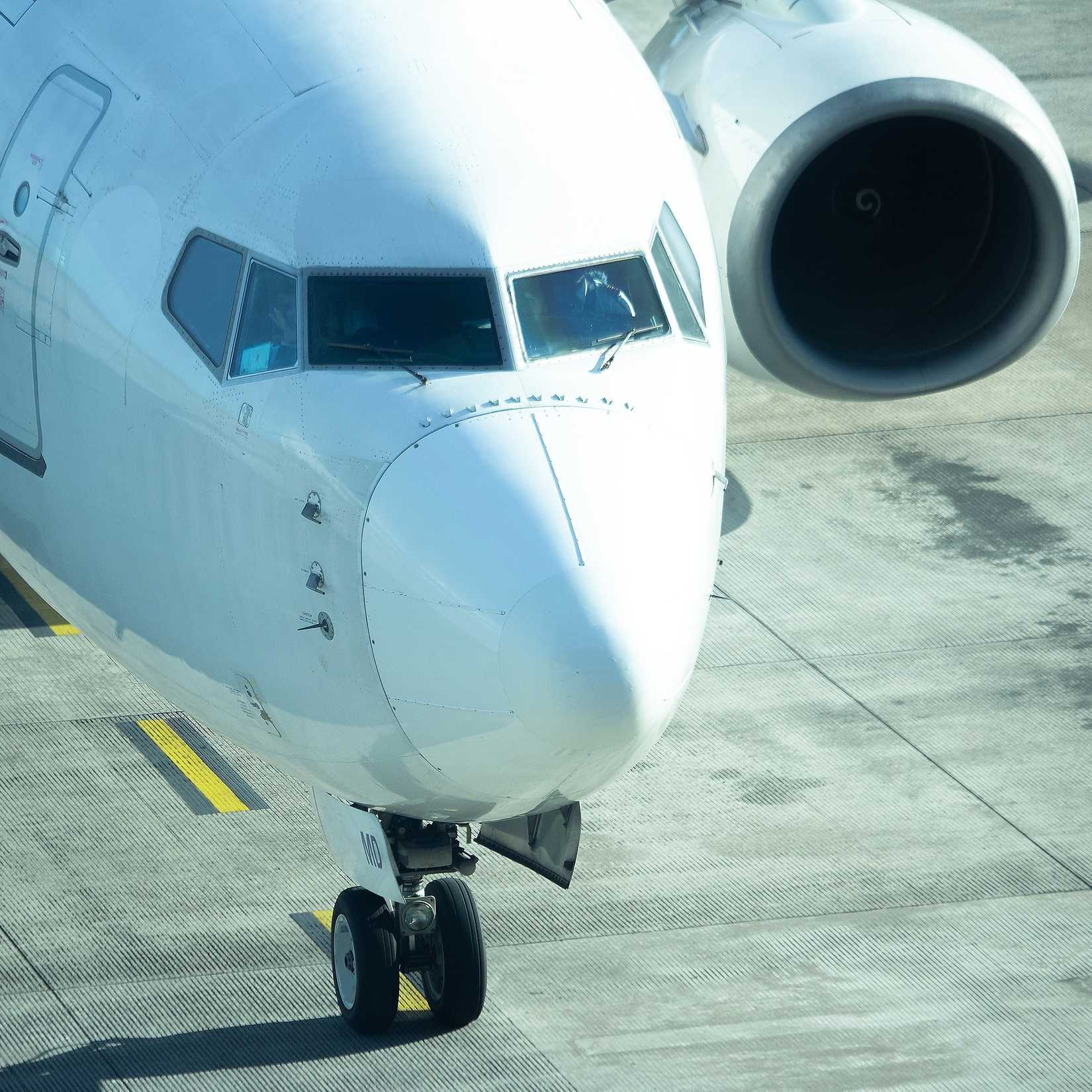 Boeing 737 nose view close up.
