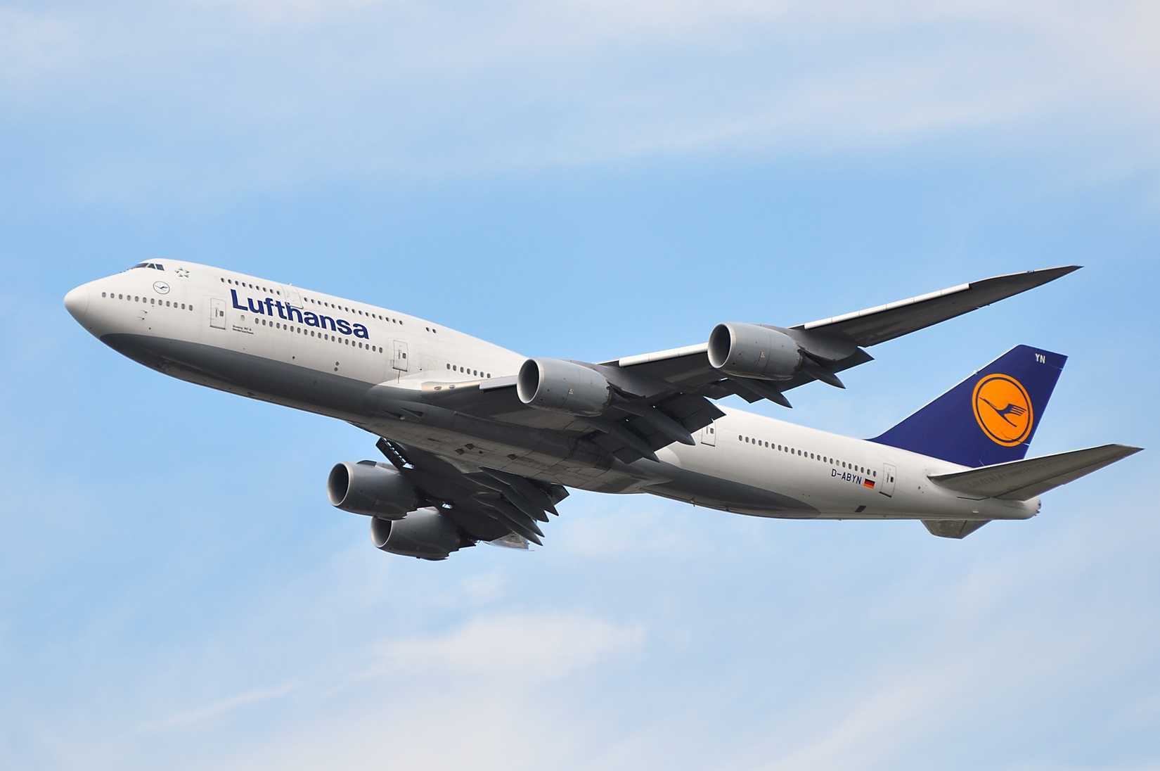 Boeing 747-8 of Lufthansa approaching Frankfurt airport on August 18,2016 in Frankfurt,Germany.