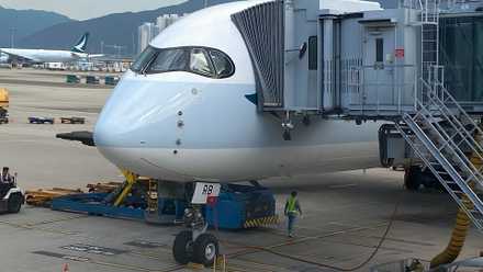 Cathay Pacific Airbus A350-900 on stand in Hong Kong