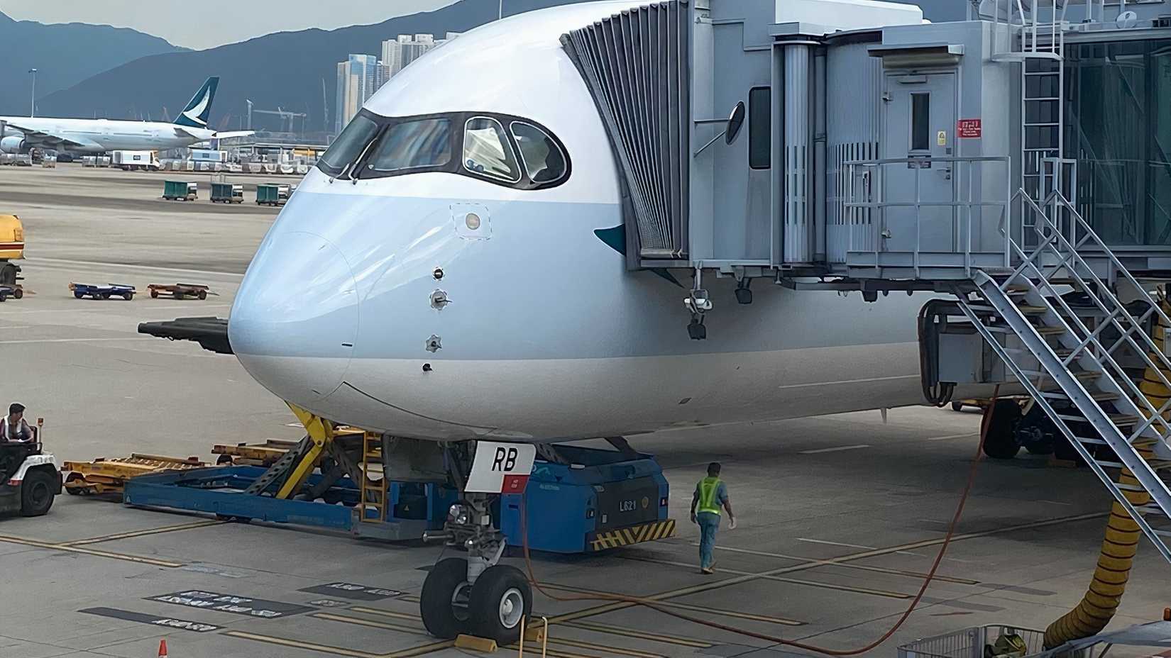 Cathay Pacific Airbus A350-900 on stand in Hong Kong