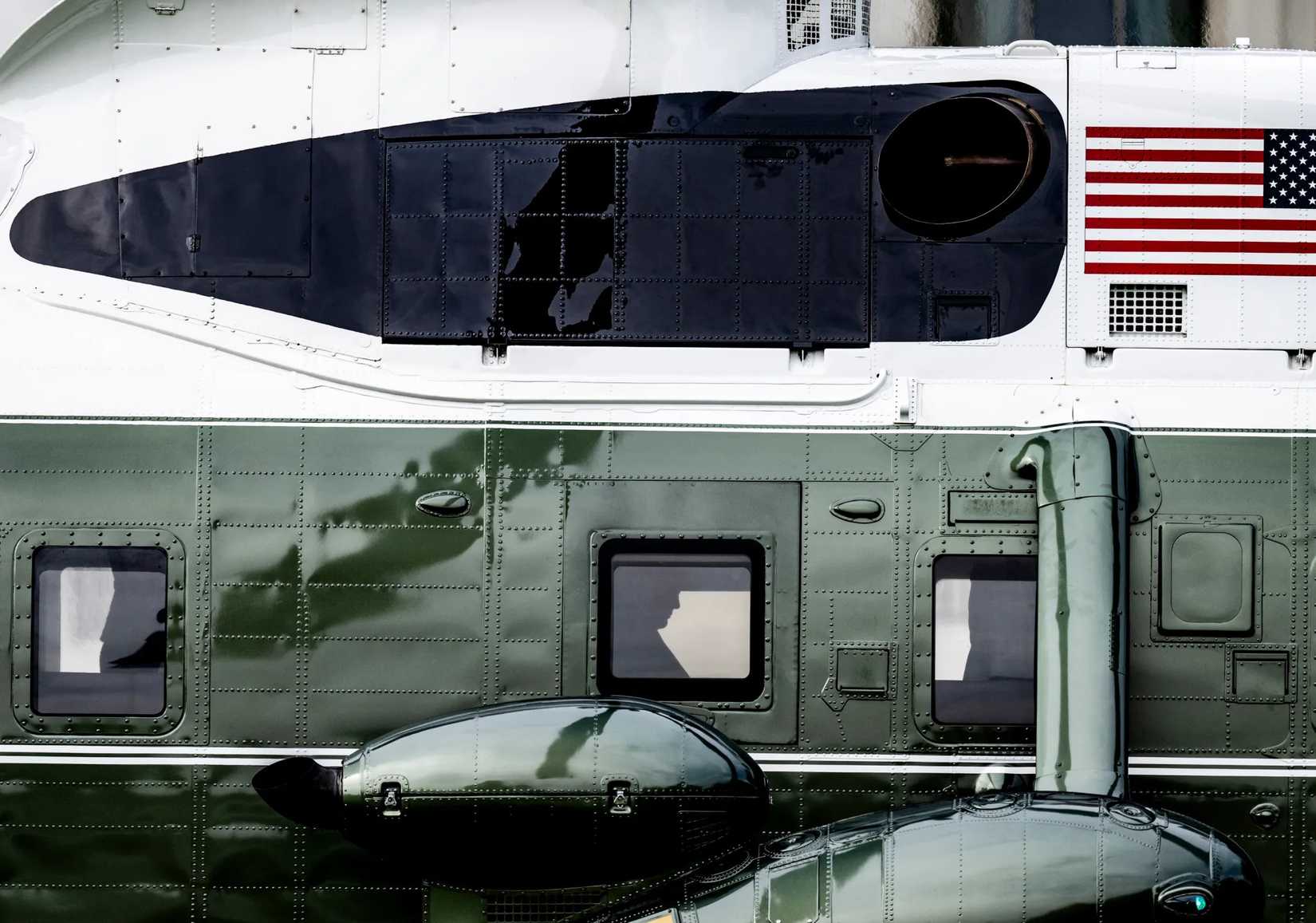 Close up on the cabin windows of the Marine One Sea King helicopter