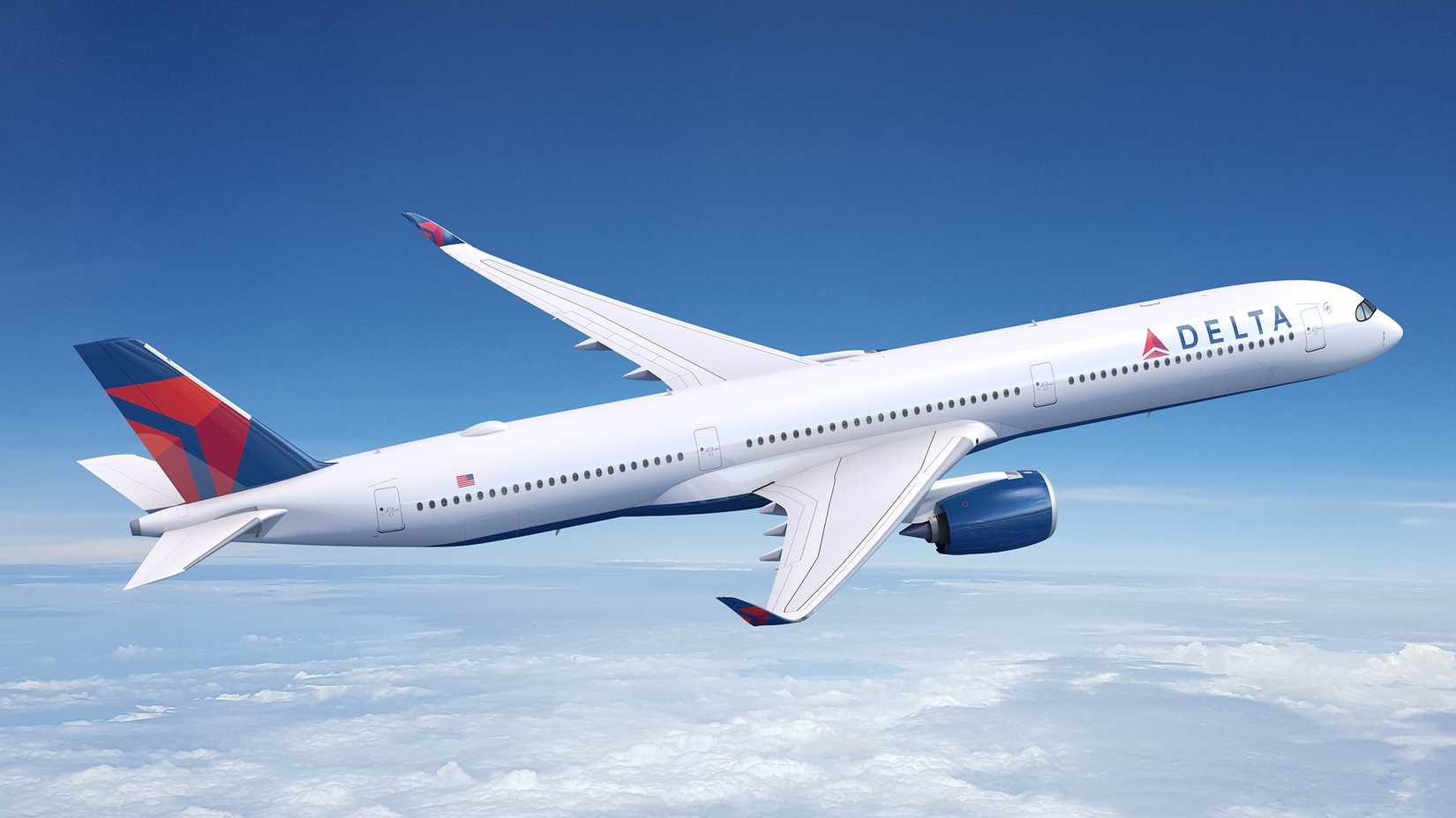 An artistic rendering of an A350-1000 in Delta Air Lines livery