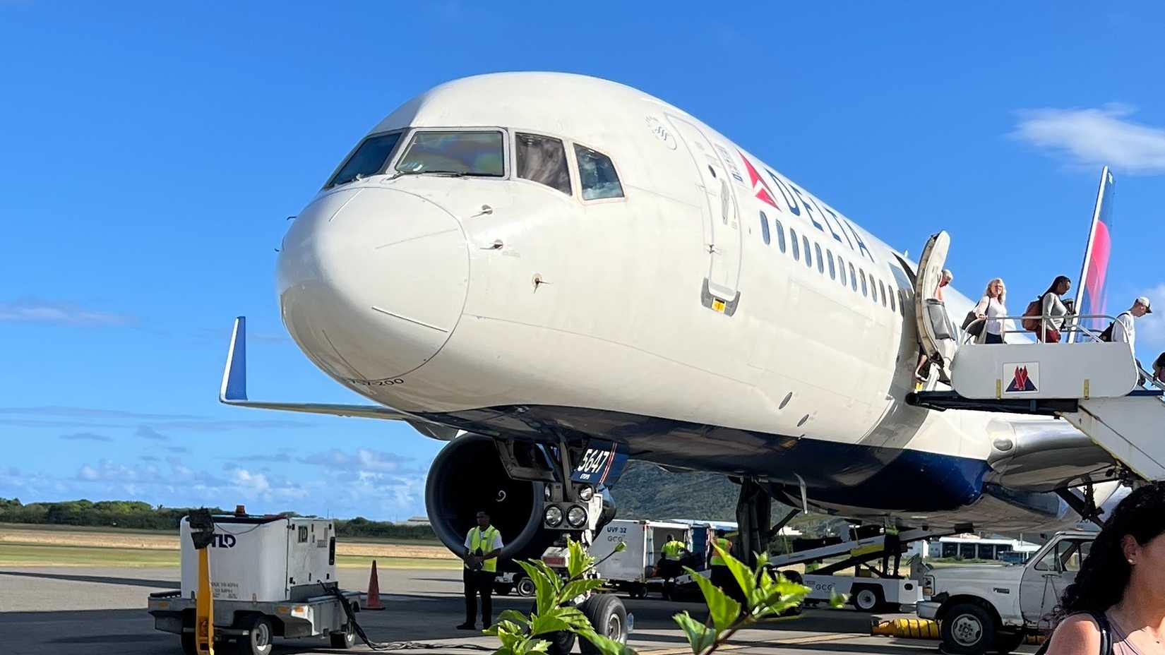 Delta Air Lines-operated 757-200 N547US parked at St. Lucia Hewanorra International Airport