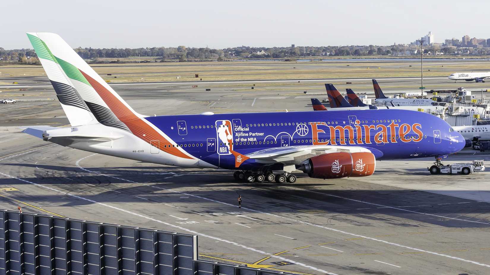 Emirates 4-class Airbus A380 A6-EOD on the ground in the US