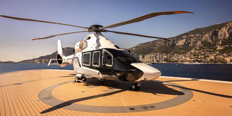 Airbus Corporate Helicopter Landing On A Yacht