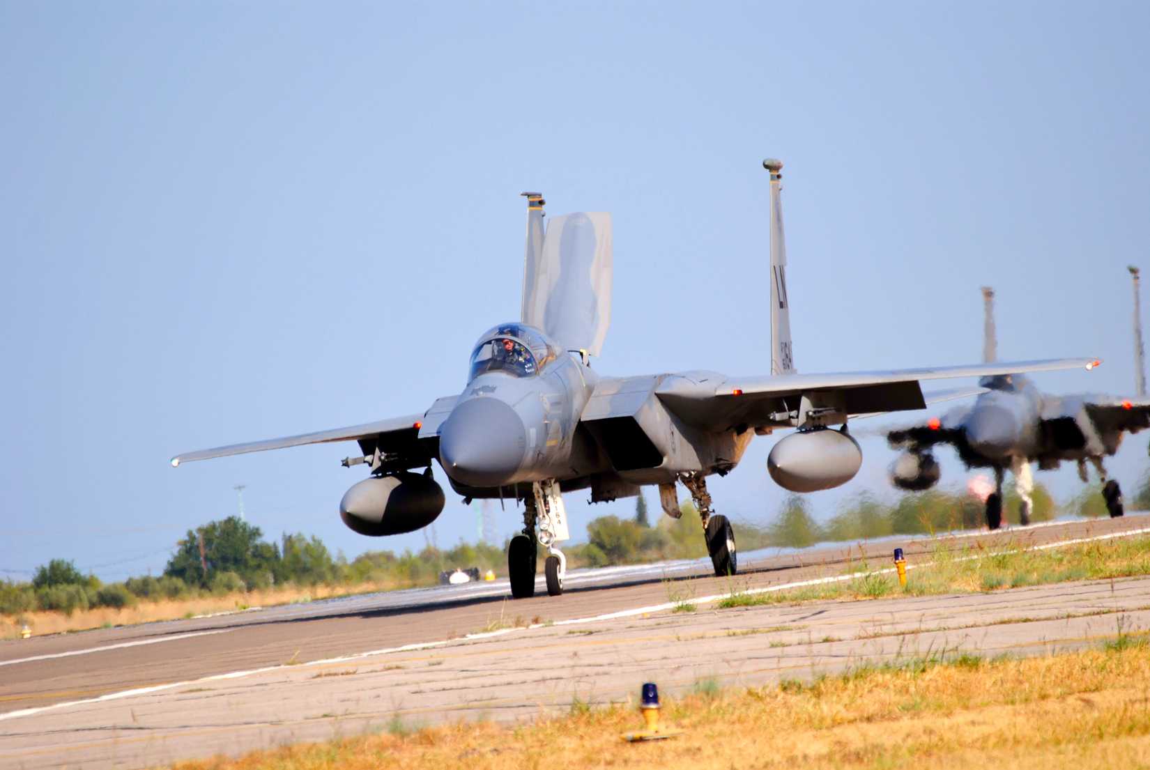 Two F-15 Eagle taxing at Athens Flying Week 2021, Tanagra AB, Greece