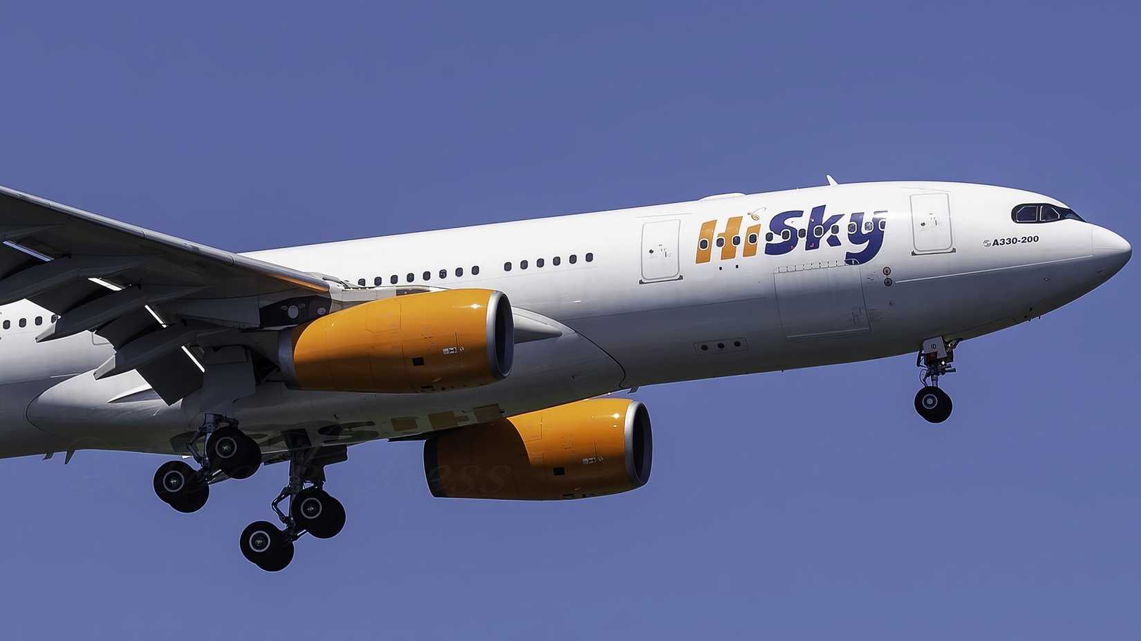 HiSky A330-200 on final approach in clear blue sky