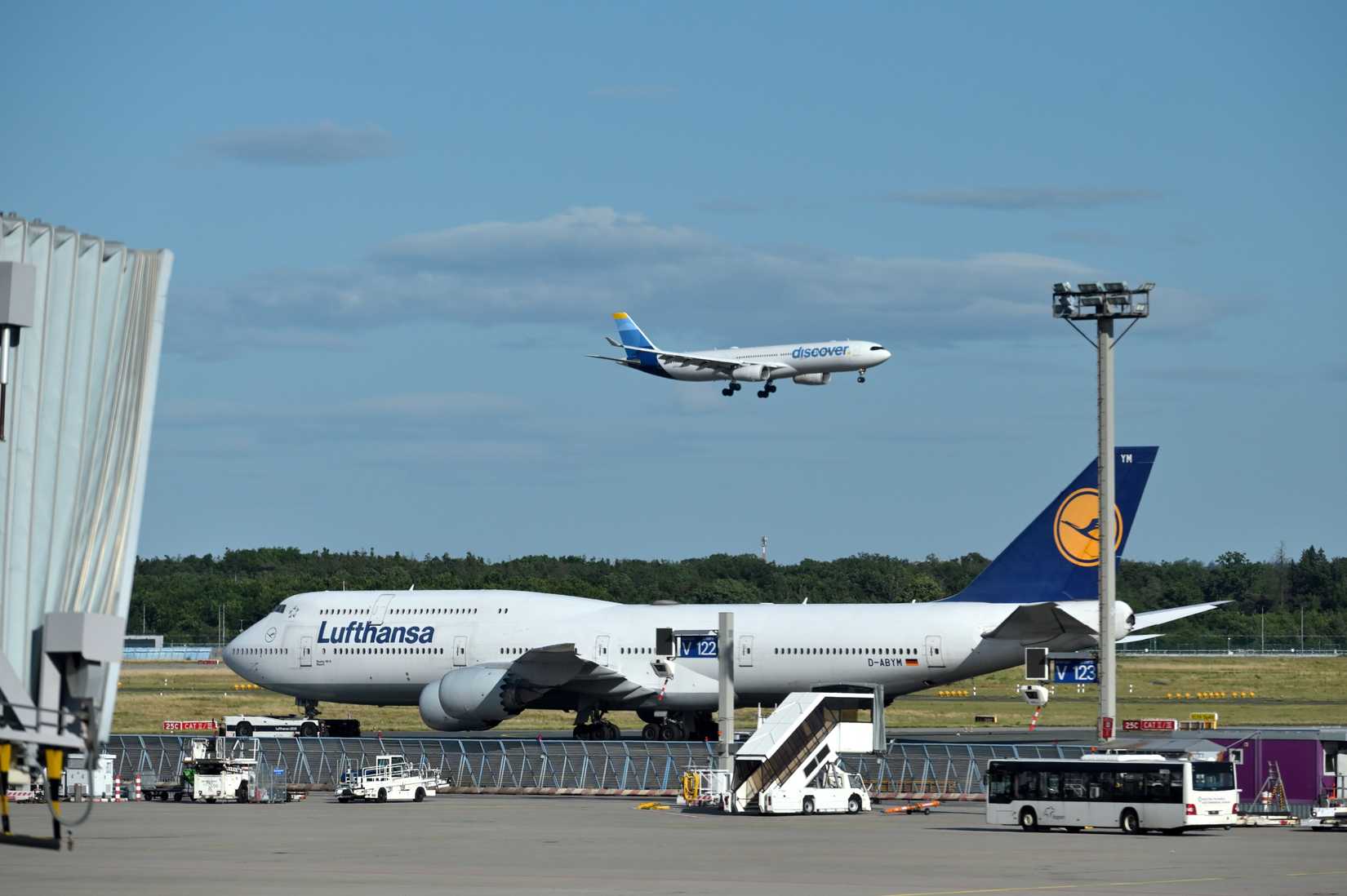 Lufthansa, Boeing 747-830 aircraft at Frankfurt international Airport.
