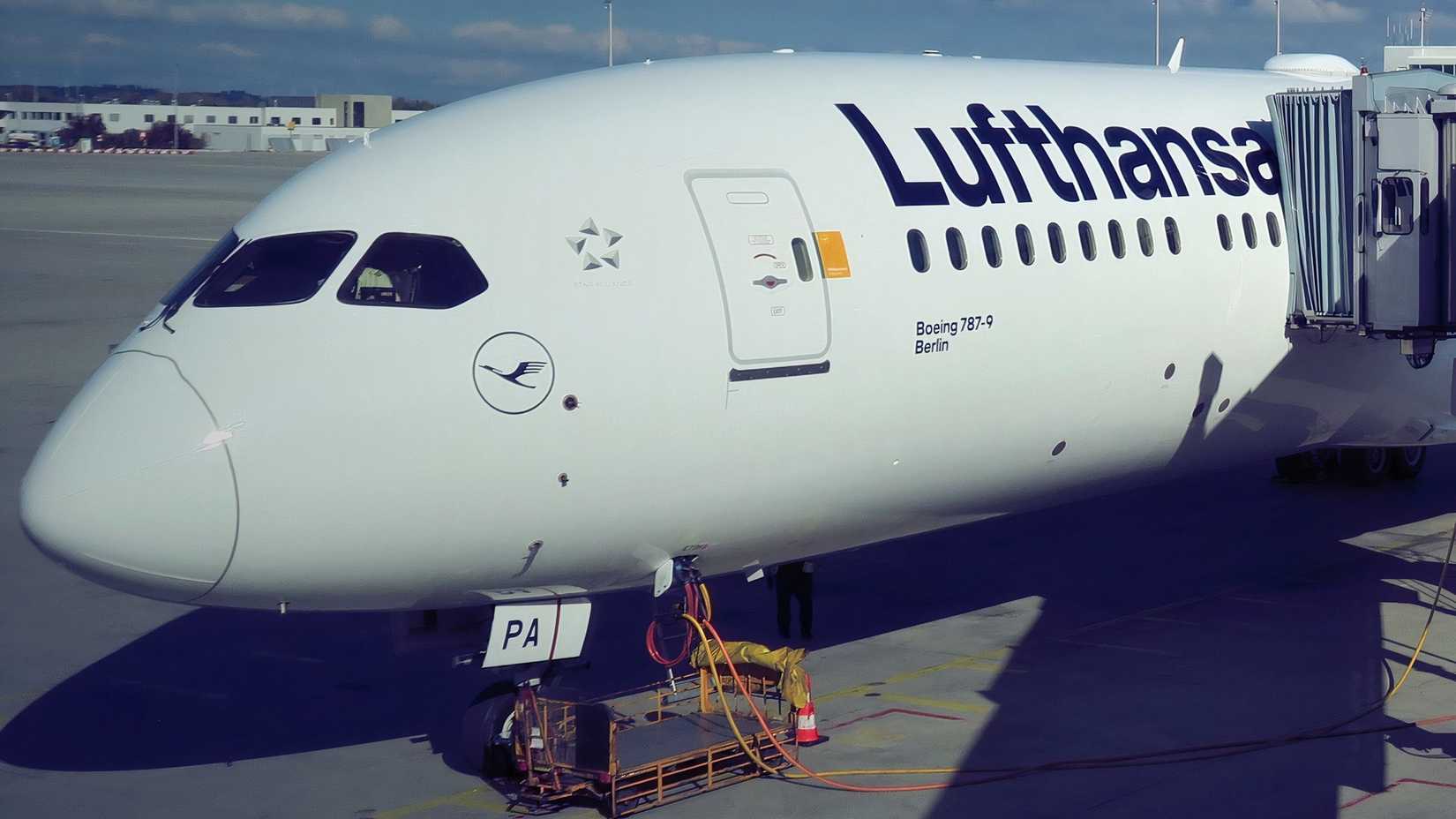 Lufthansa Boeing 787-9 on stand in Germany