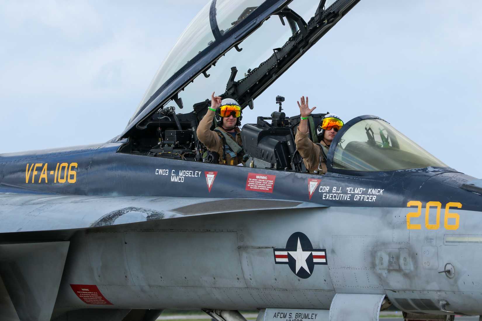 Navy Rhino Demonstration Team pilots wave to the crowd during the 2025 Naval Air Station (NAS) Oceana Air Show.