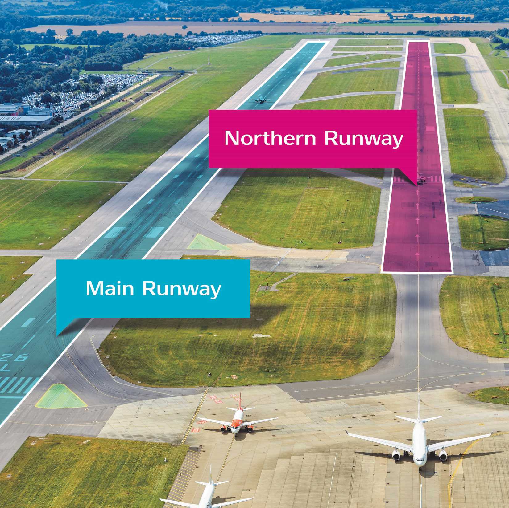 London Gatwick Airport Northern Runway Graphic Labelled