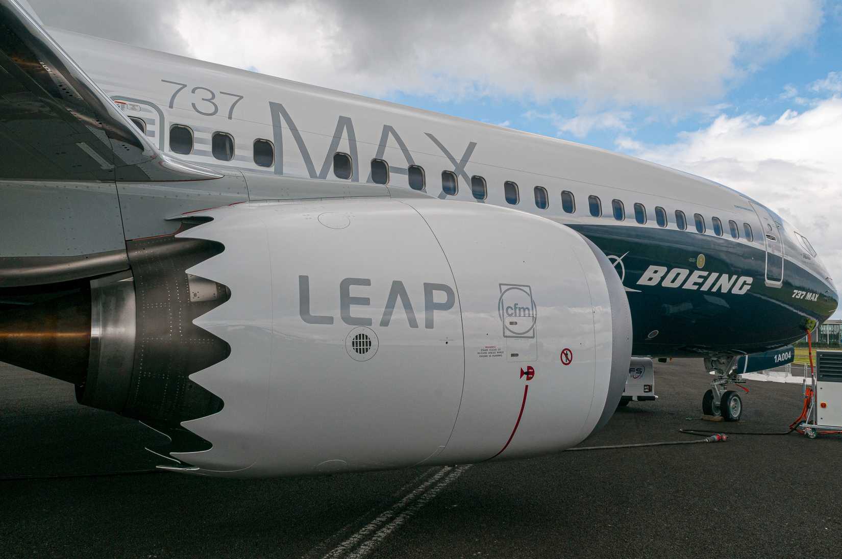 Prototype Boeing 737-8 Max at the Farnborough Airshow in July 2016.