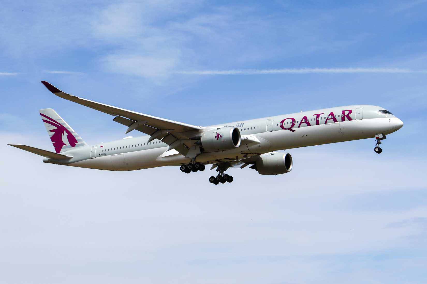 Qatar Airways Airbus A350-1000 landing at Zurich Airport.