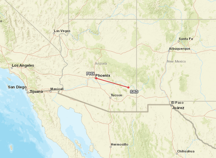 Route map between SAD and PHX