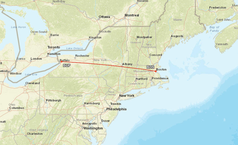 American Airlines new route between Boston and Buffalo