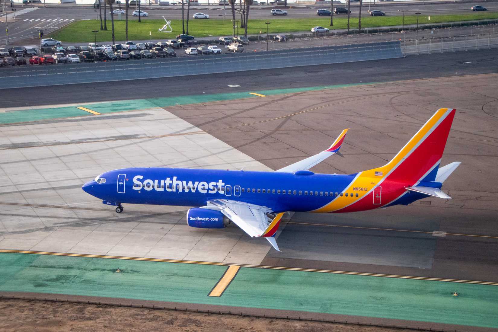 Aerial View of a Southwest Airlines Boeing 737 at San Diego Airport