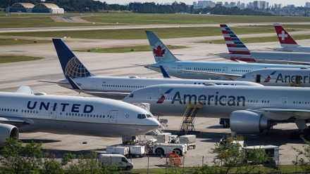 US-based aircraft parked at an airport