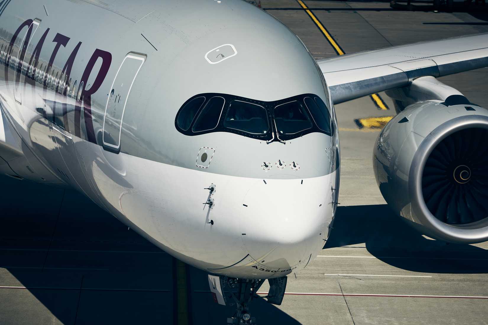 Qatar Airways Airbus 350 - 900 taxiing at Zurich Airport on August 08, 2020