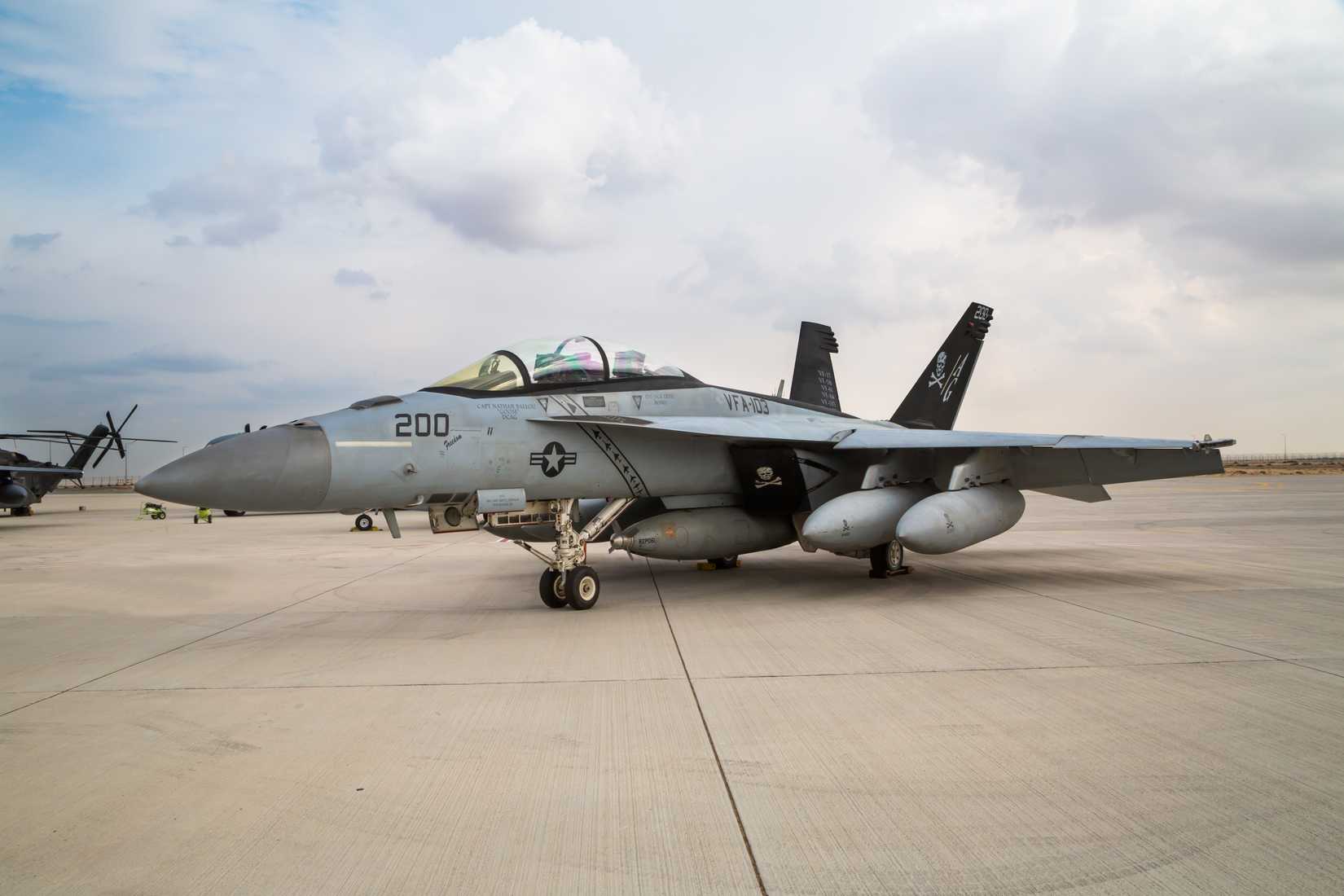 A US Air Force F-18 fighter jet parked