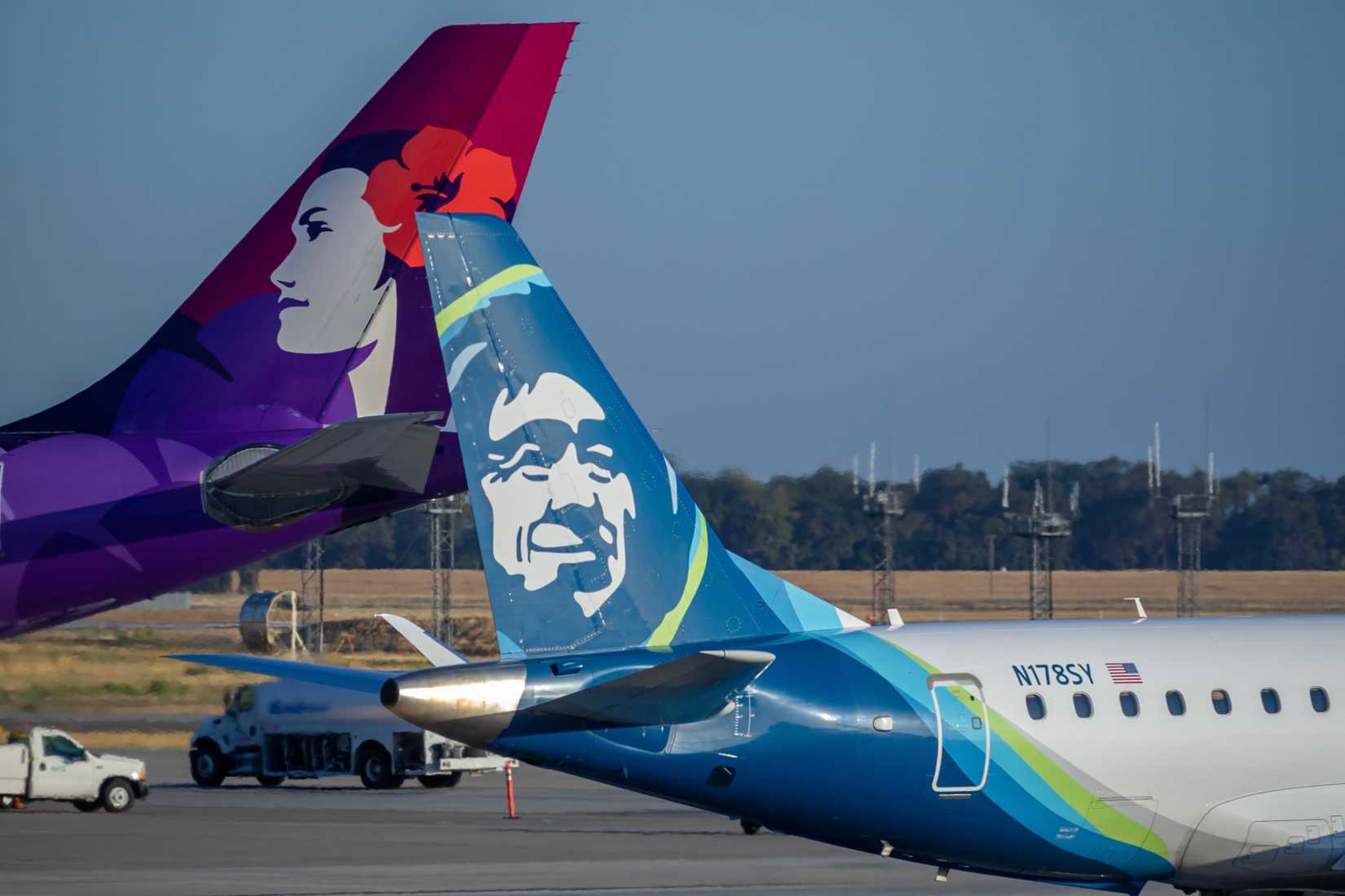 Alaska Airlines & Hawaiian Airlines aircraft tails
