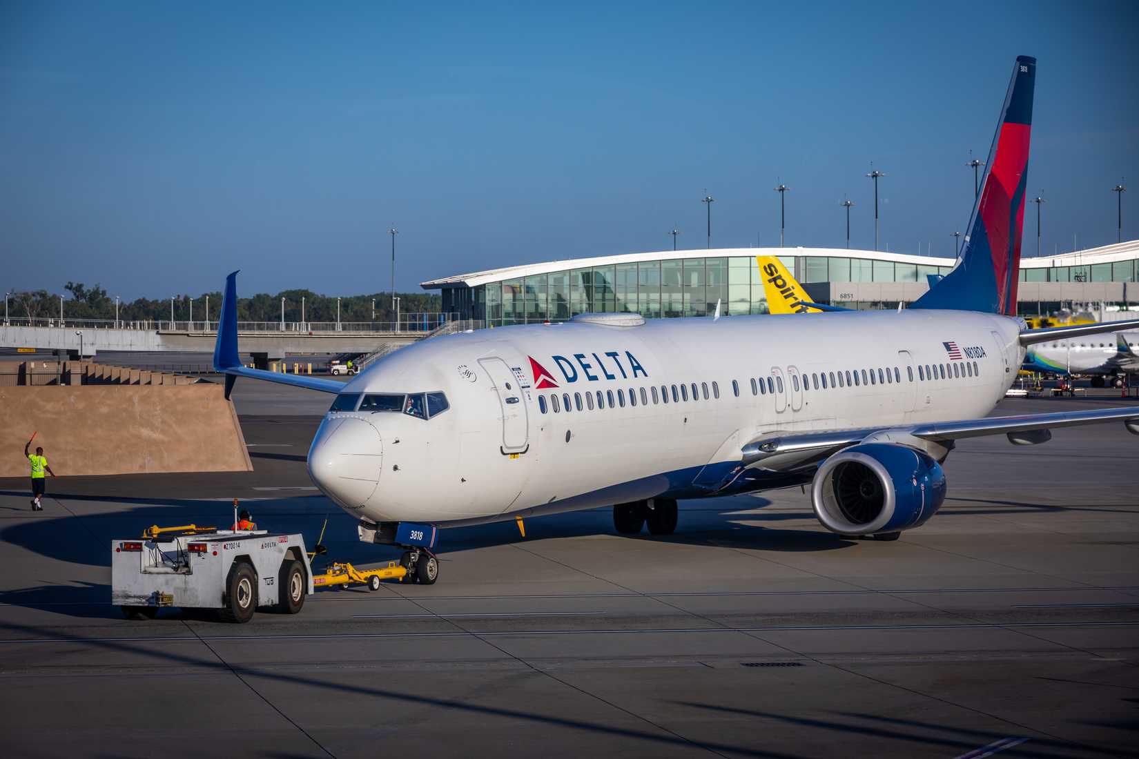 Delta Airlines Plane during Pushback from the Gate before Take-off at Sacramento Airport