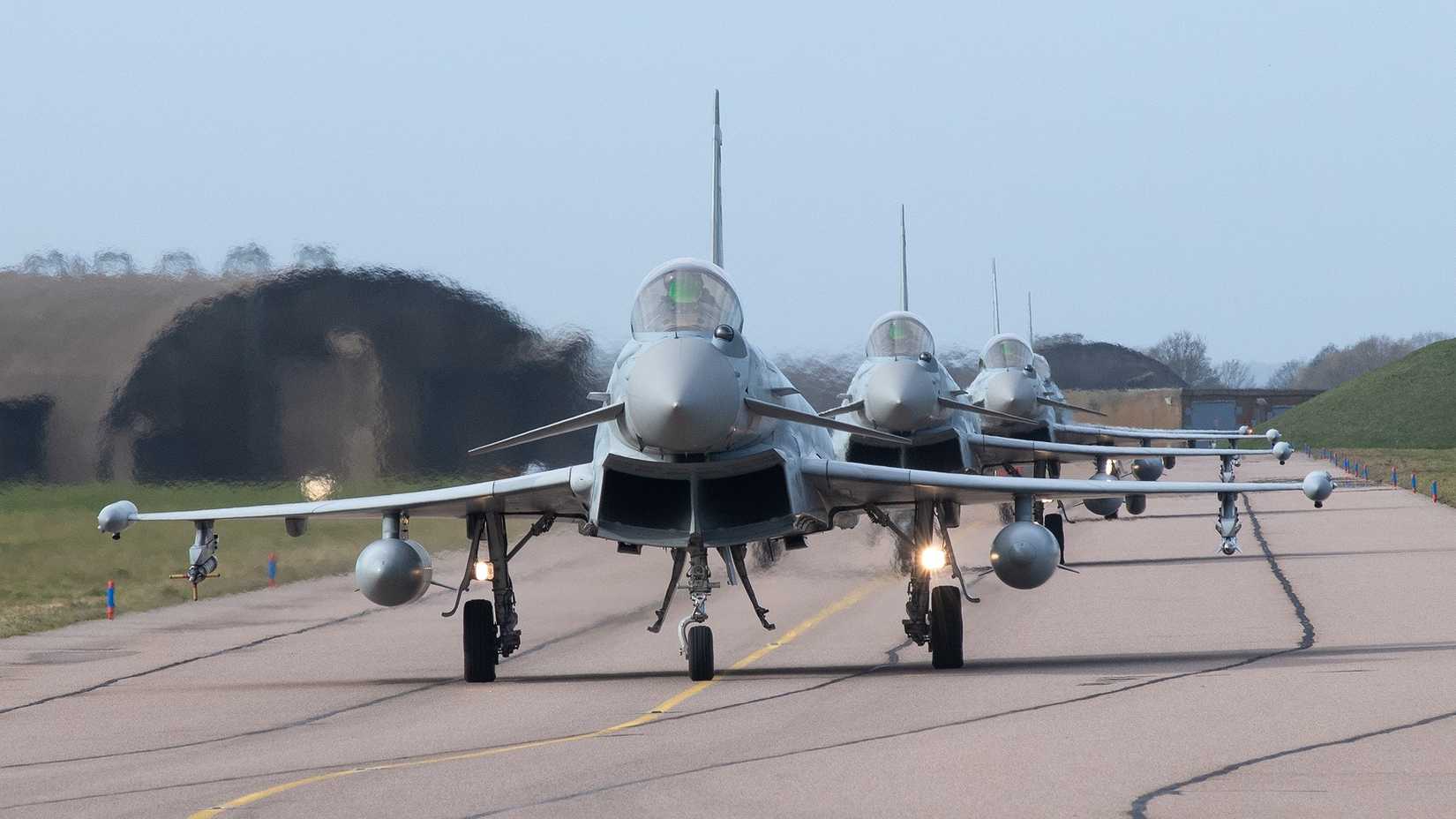Eurofighter Typhoon aircraft of the Royal Saudi Air Force seen at RAF Coningsby